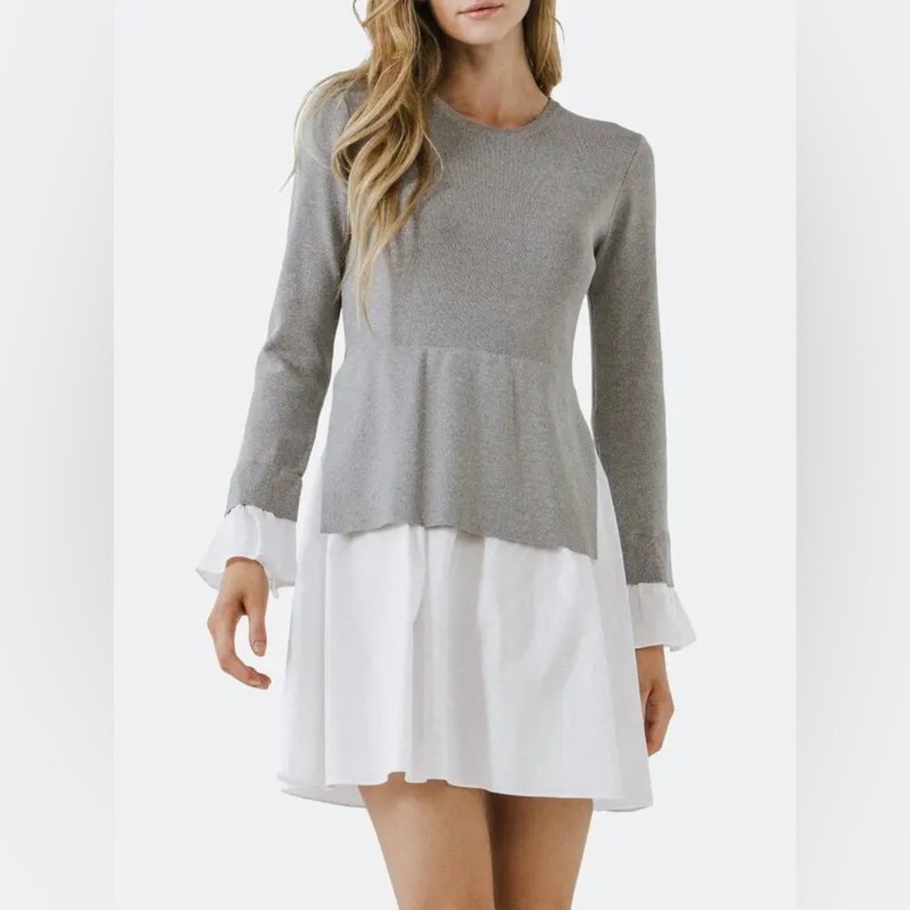 English Factory knit combo Gray and White Peplum Dress size Small